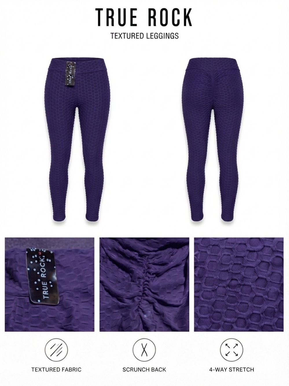 TRUE ROCK Purple Textured Scrunch-Back Leggings